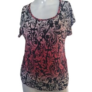 Agenda‎ Blouse Woman MP Pullover Black and White Short Sleeve Floral Ombre Boho